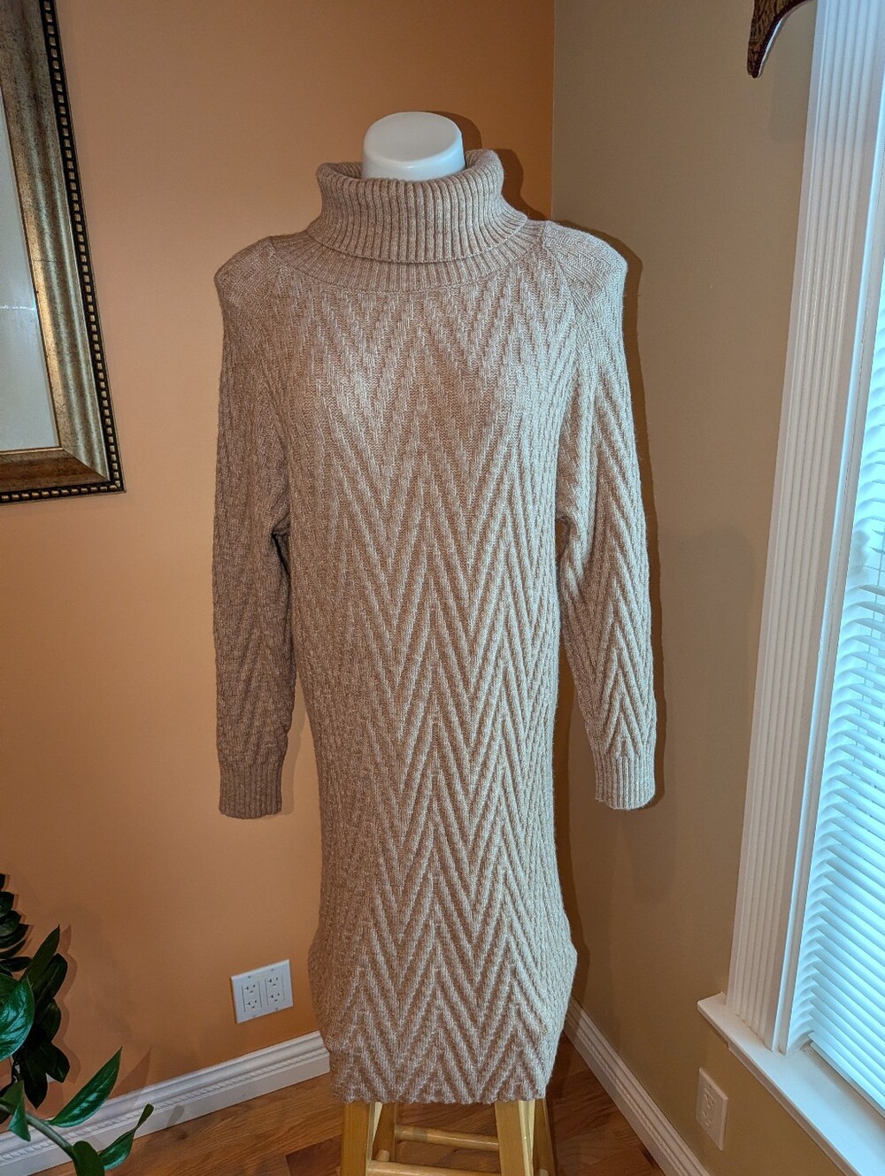 NEW Emery Rose Cozy Turtleneck Knit Sweater Dress in Beige Size M